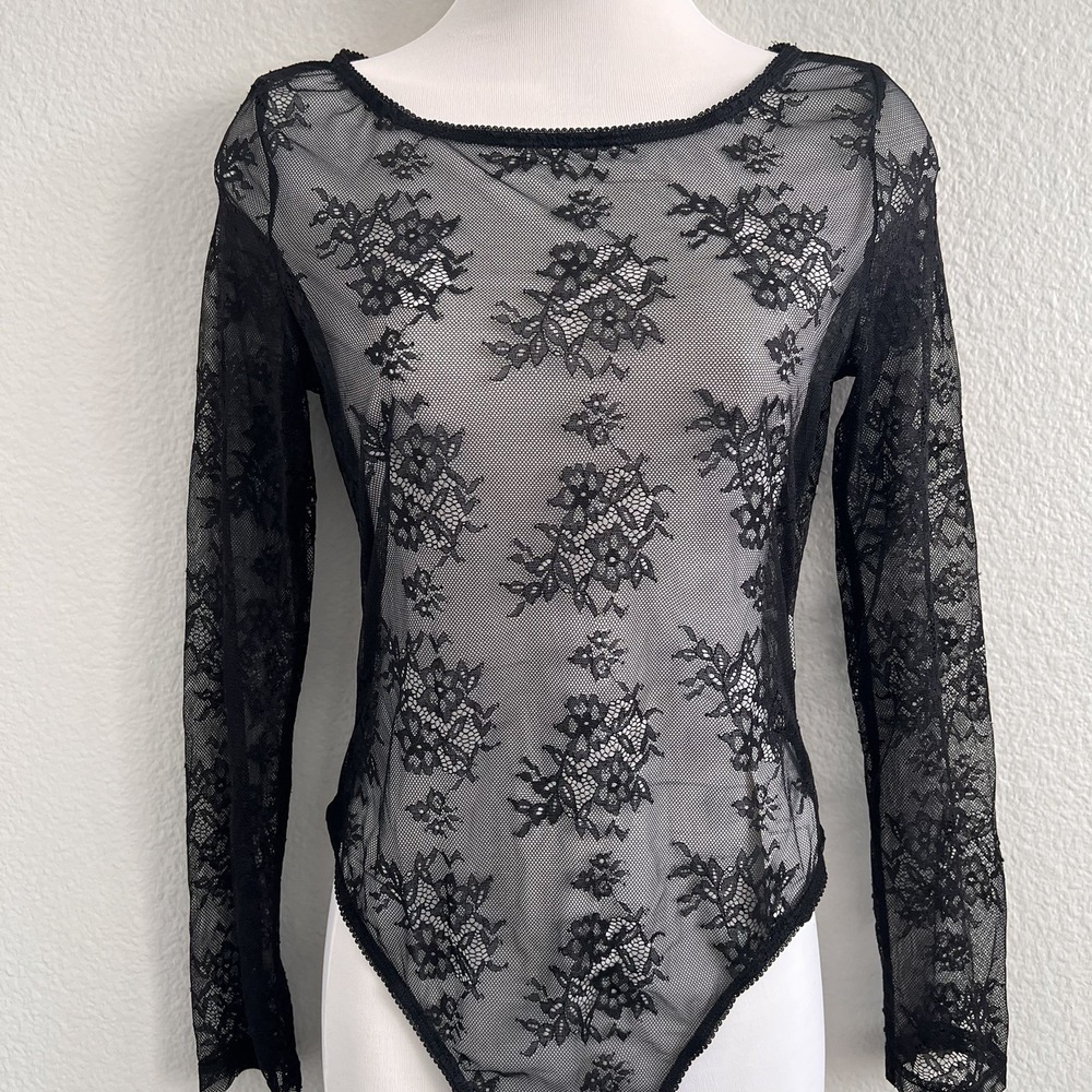 ANEWSTA NWT Small Black Lace Bodysuit Floral Dark Romantic Layering Whimsigoth